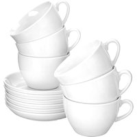 Esmeyer Cappuccino-Tassen Bistro 0,30l mit Untertasse 12-teilig, Porzellan, Weiß, 33.5 x 20.5 x 15 cm