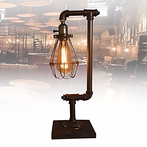 Holz Schreibtischlampen Vintage Metall Tischlampe Retro Industrial Nachtlicht für Schlafzimmer Wohnzimmer Home Art Display Cafe Studio Antique Décor E27 inkl Schalter ohne Leuchtmittel