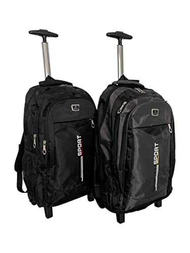RHP Rucksack mit Trolleyfunktion - Rucksacktrolley zum ziehen mit Laptopfach für Schule, Uni, Reisen, Ausflüge oder Einkaufen Koffer Reisetasche Boardcase (Schwarz)