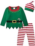 MOMBEBE COSLAND Weihnachten Elf Kostüm Baby Jungen Pyjamas Set (18-24 Monate, Grün)