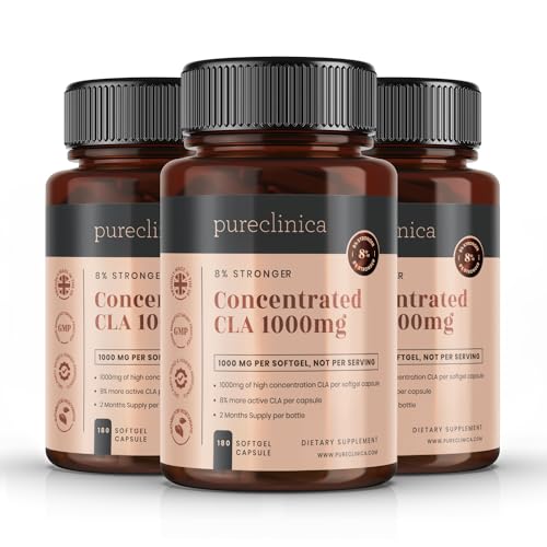 Pureclinica Concentrated CLA 1000mg 6 Months Supply 84% Rich Conjugated Linoleic Acid. The strongest CLA available, burns stubborn abdominal fat by Pureclinica