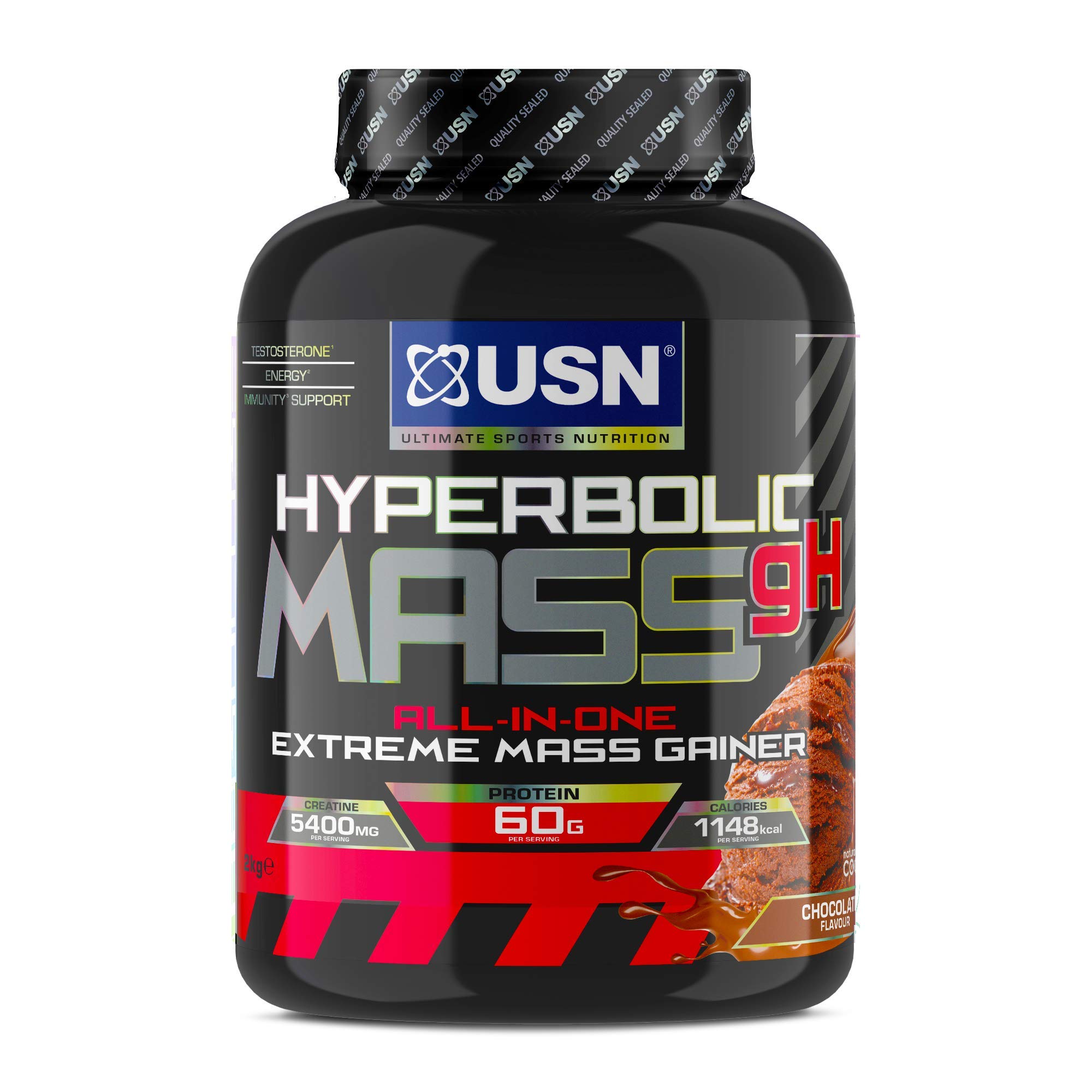 USN Hyperbolic Mass gH: All-in-One Mass-Gainer-Proteinpulver für schnelle, effektive Gewichts- und Muskelmassenzunahme, Pre- and Post-Workout Weight Gainer Komplex, Schokolade, 2kg