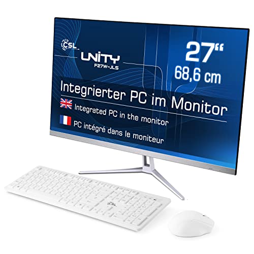 All-in-One-PC CSL Unity F27W-JLS, 68,58 cm (27 Zoll, 1920x1080 Full HD) - Leistungsstarker AIO (Intel Celeron N6000 CPU 4x3300 MHz, 1000 GB M.2 SSD, 16 GB DDR4-RAM, Windows 11 Home), weiß