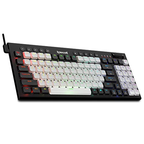 Redragon SION K653 RGB Ultradünne kabelgebundene mechanische Tastatur mit programmierbaren, flachen linearen roten Schaltern, Hot-Swap, für Gaming und Tippen, inklusive weißen und schwarzen