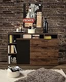 Forte JACKY Sideboard mit 4 Schubladen und 1 Tür, Holzwerkstoff, Script-Schlameiche/Schwarz Eiche, B x H x T: 153,1 x 98,5 x 41,3 cm