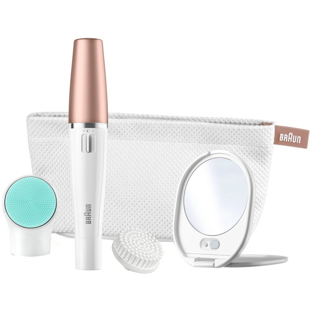 Braun Face 830 Facial Epilator and Facial Cleansing Brush Including Mirror and Beauty Pouch