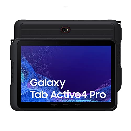 Samsung Galaxy Tab Active 4 Pro Android-Tablet, wasserfest, 10,1 Zoll Display, 4 GB RAM und 64 GB interner Speicher, erweiterbarer Akku mit 7.600 mAh, Schwarz [Italienische Version] 2022