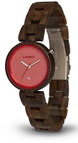 LAiMER Damen-Armbanduhr NICKY PINK Mod. 0054 aus Sandelholz - Analoge Quarzuhr mit braunem Holzarmband