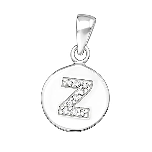 Bungsa KETTEN-ANHÄNGER RUND mit Buchstaben und Kristallen aus .925 Sterling Silber - Buchstabe Z