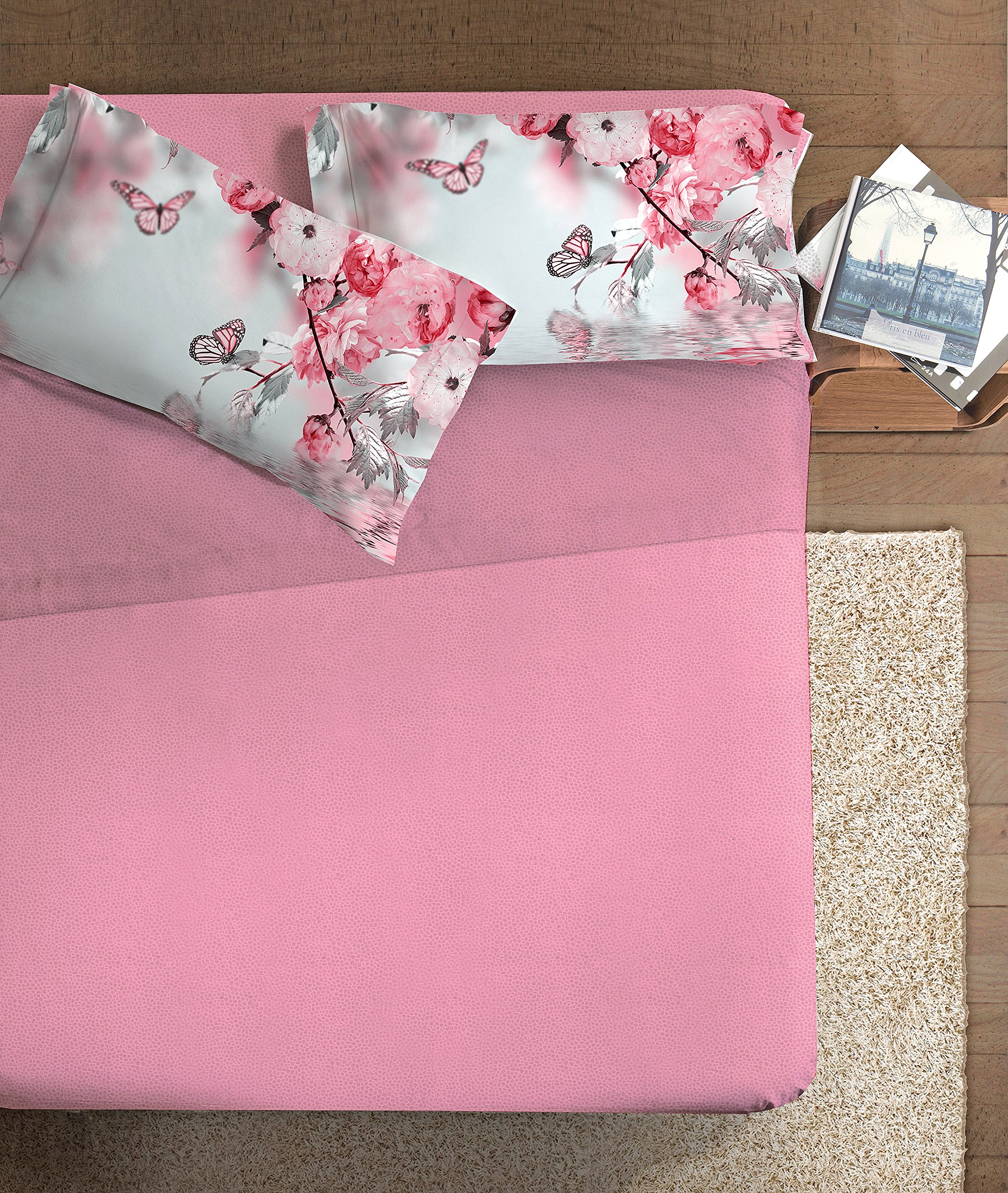 Ipersan Betttuch und Kissenbezug Mariposa rosa 260 x 300 cm + 2/52 x 83 cm