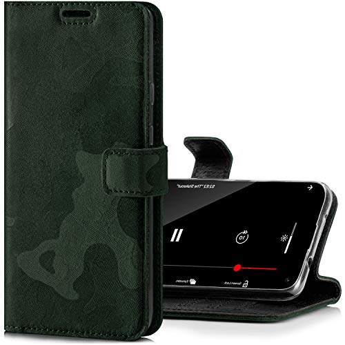 SURAZO Handyhülle für Samsung A52 – Premium Echtleder Hülle Schutzhülle mit [Standfunktion, Kartenfach, RFID Schutz] – Klapphülle Wallet case Handmade für Samsung Galaxy A52 5G (Camo Grün)