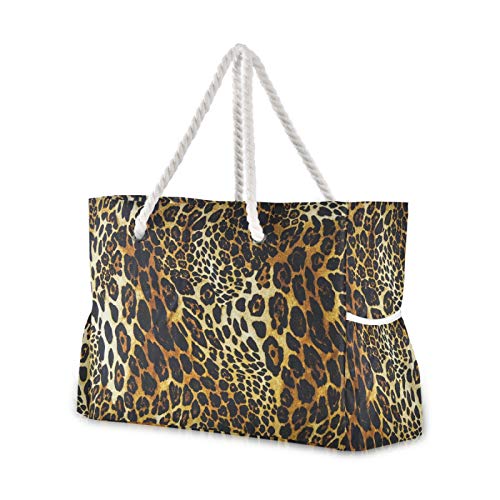 RELEESSS Große Reise Strandtasche Vintage Leopard Print mit Reißverschluss Wasserdichte Tote Bag Schultertasche für Damen Mädchen Herren Unisex