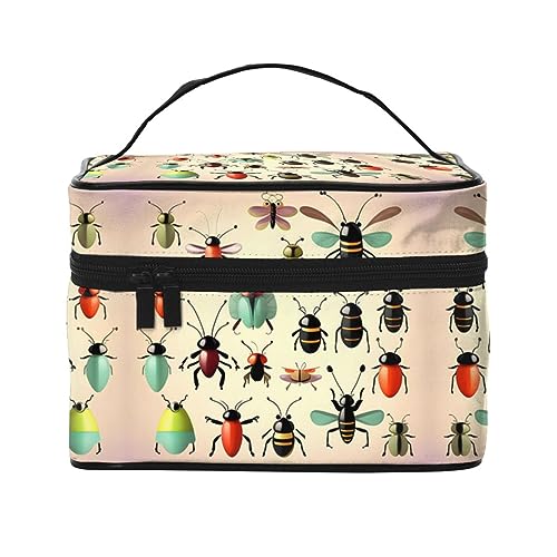 Cartoon Kleine Insekten, stilvoll und praktisch, eine unverzichtbare Reise-Kosmetiktasche mit extra großen Fächern und Reißverschluss, wasserdicht, Schwarz , Einheitsgröße