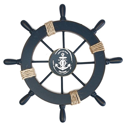 ULTNICE Schiffssteuerrad aus mediterranem Holz (Marineblau)