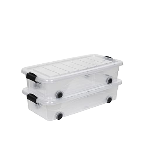 2 Stück Kreher Rollbox Unterbettbox mit Deckel 30 Liter in Transparent (einsehbar). Maße: 78 x 39,4 x 17,7 cm