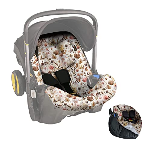 UKJE Schützende Autositz-Kinderwagen-Abdeckung Kompatibel mit Doona Autositz - Baumwollbezug, Babyschalen-Einlage - Zubehör für Neugeborene Babyschale - Einfache Installation (Wilde Blumen)