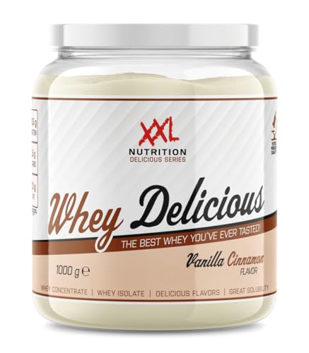 XXL Nutrition - Whey Delicious Protein Pulver - Leckerste Shake - Eiweiss Pulver, Whey Protein Isolat & Konzentrat - Hohe Qualität - 78,5% Proteingehalt - Vanille Zimt - 1000 Gramm