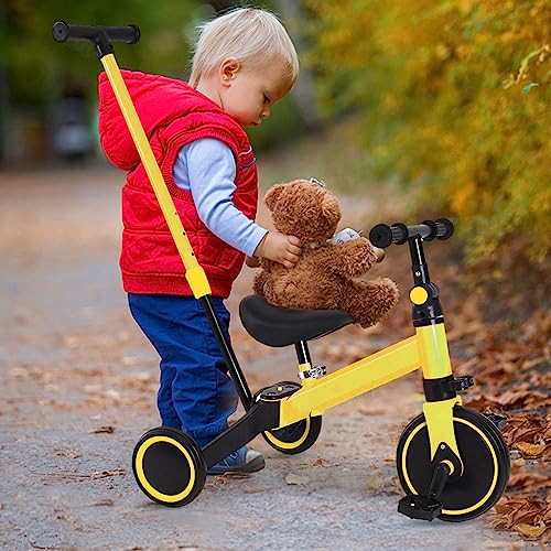 Laufrad für Kinder ab 1 Jahr, Spielzeug mit 3 Rädern, für Babyfahrrad von 12 bis 36 Monaten, erstes Fahrrad ohne Pedale für Jungen und Mädchen als Geburtstagsgeschenk, 3-in-1 (Gelb)