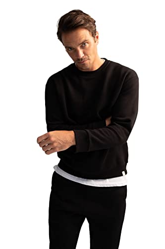 DeFacto Langarm Pullover Herren - Rundhalsausschnitt Sweatshirt für HerrenBLACK,XL