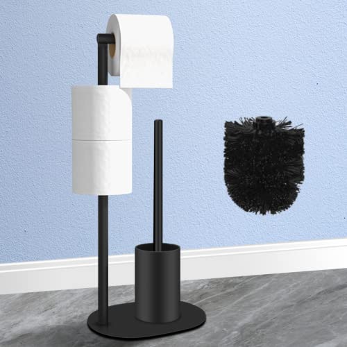 Edelstahl Klopapierhalter Stehend mit Klobürste AIQII Stand WC Garnitur mit Toilettenpapierhalter und Toilettenbürste ,Ständer für Toilettenpapier & Toilettenbürste