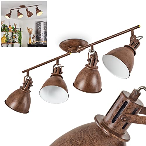 Deckenleuchte Koppom, Deckenlampe aus Metall in Rostbraun/Weiß, 4-flammig, mit verstellbaren Lampenschirmen und Lampenarmen, 4 x E14-Fassung, 40 Watt, Retro-Design