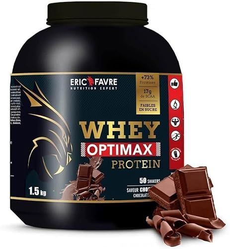 WHEY OPTIMAX PROTEIN - Molkenproteinpulver für Muskelaufbau - Regeneration mit natürlich vorkommendem Glutamin und BCAA-Aminosäuren - Chocolat 1,5kg - Eric Favre
