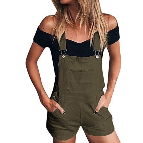 Xmiral Damen Shorts Jumpsuit Baumwolle Lose Denim Latzhose Overalls Jeans Denim (M,Grün)