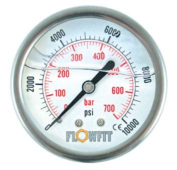 Flowfit Hydraulisches Manometer, mit Glycerin gefüllt, 100 mm Zifferblattgröße, 1,27 cm hinterer Eingang (0–4000 PSI (275 bar))