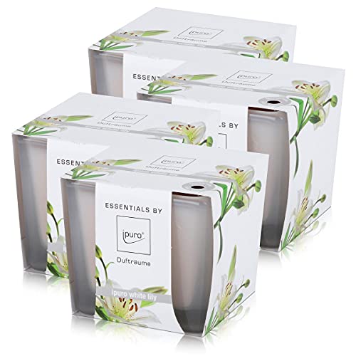 Essentials by Ipuro Duftkerze white lily 125g - Der reine Duft der weißen Blüte – ein blumig zartes Dufterlebnis (4er Pack)