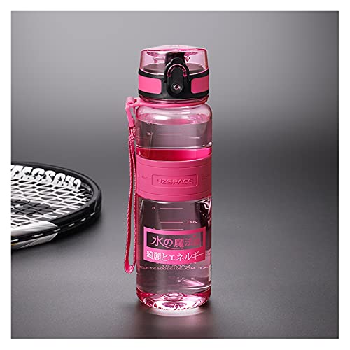 BANGHA Sport Trinkflasche 500 / 1000ml Sportwasser Flaschen Tragbare Leckdichte Shaker Outdoor Cold Saft Wasser Flasche Transparent Plastic Drinkware Sportflasche (Color : 500ml Pink)