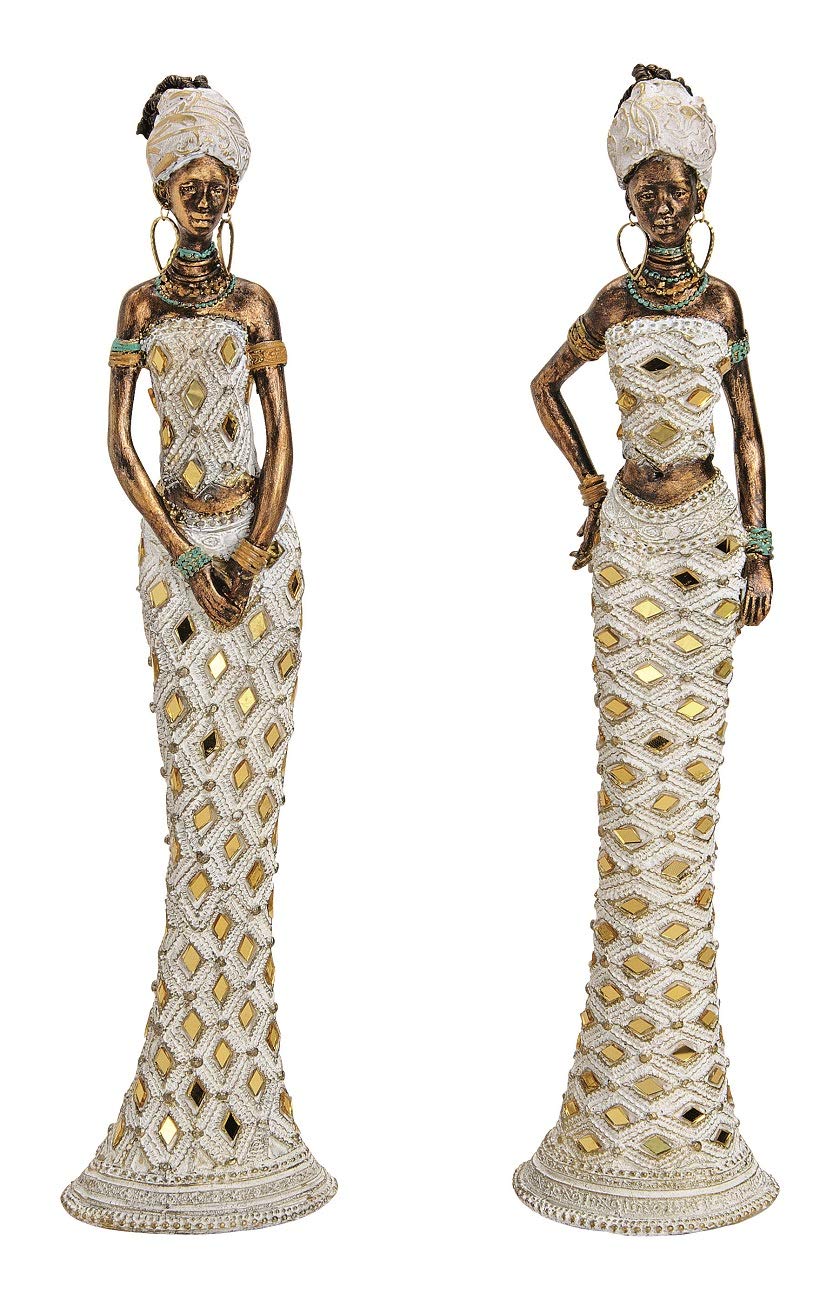 Geschenkestadl 2 Stück Dekofigur afrikanische Frau 33 cm Afrikanerin Figur