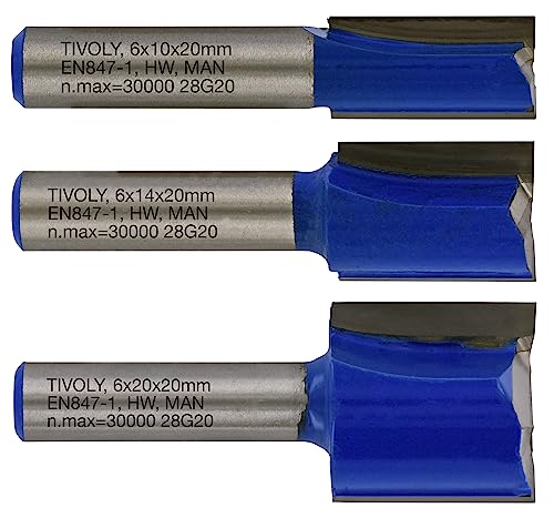 Tivoly XT60642067305 Frässtifte für Oberfräse, gerade, 2 Schneiden, Diamantschliff, Ø 10 – 14 – 20 mm, Blau