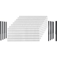 hadra Doppelstabmattenzaun, anthrazit, 6/5/6 mm, Komplett-Set à 20 m, inkl. Pfosten, Flacheisenleiste - schwarz