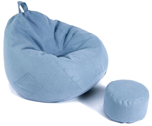 GXUYN Sitzsack Stuhlbezug(ohne Füllung), Weicher Waschbar Feiner Samt-Baumwolle Sitzsäcke Bezug Faule Sofa Sitzsackhülle für Kinder und Erwachsene,Sky Blue,31"x35"