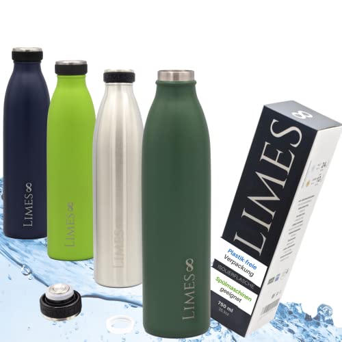 Limes 8® Trinkflasche Edelstahl Thermosflasche 0,75l - Isolierte Wasserflasche - Geschirrspüler geeignet - auslaufsichere Isolierflasche doppelwandig - Thermoskanne Kohlensäure geeignet