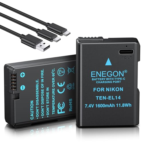 ENEGON EN-EL14 USB-C Direktladefähige Ersatzakkus 16000mAh (Doppelpack) für Nikon Akku EN-EL14/EN-EL14a,kompatibel mit Nikon D5300, D5600, D5100, D5200, D3100, D3200, D3300, D3400, D3500