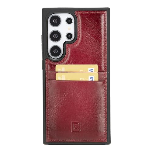 BOULETTA Schutzhülle für Samsung Galaxy S24 Ultra mit Kartenfächern und RFID-Blockierung, handgefertigte Echtlederhülle für Damen und Herren 17.3 cm Rot