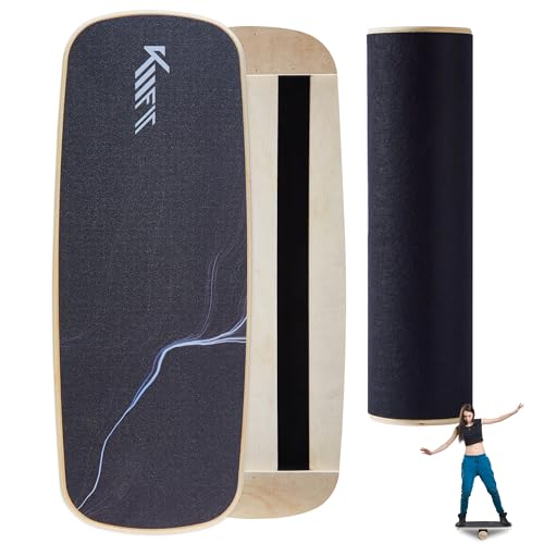 KM-Fit Balance Board | Balancebrett aus Holz | Indoor Skateboard Indoorboard | Surfboard, Surfbrett für Koordinationstraining | Kraft- & Gleichgewichtstrainer | Indoor-Surfen & Skaten