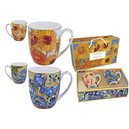 CARMANI - Vincent Van Gogh "Sonnenblumen und Irises", Porzellanbecher, 450 ml, 2 Stück