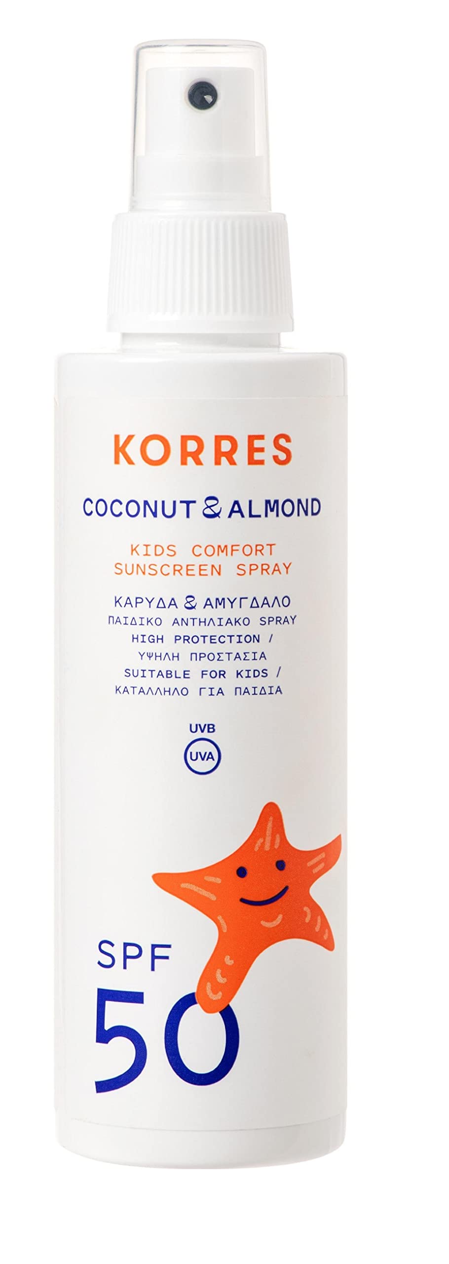 KORRES Sonnenspray Coconut & Almond LSF 50, Sonnenschutz für Kinder, mit Sheabutter & Süßmandelöl, frei von OMC & Octocrylen, für sensible Haut geeignet, 150 ml