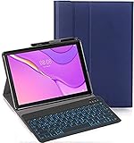 RLTech Tastatur Hülle für Huawei MatePad T10S, [Deutsches QWERTZ] Ultraslim Hülle mit 7 Farben Beleuchtung Kabellose Tastatur mit Schützhülle für Huawei MatePad T10S 2020, Blau