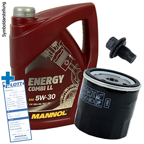 Ölwechsel Set Inspektion 5 Liter Mannol Energy Combi LL 5W-30 Öl Motoröl + Ölfilter + Öl Ablassschraube Verschlussschraube