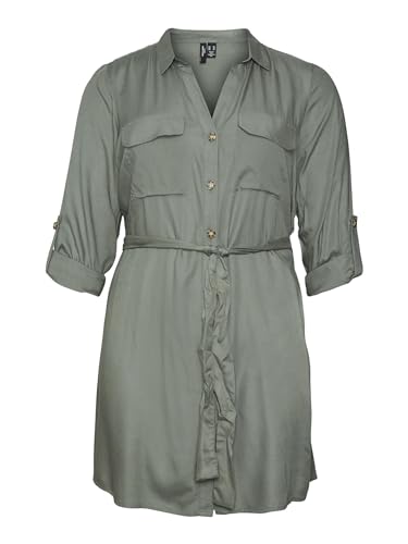 VERO MODA CURVE Damen Vmbumpy L/S Shirt Dress Wvn Curve Noos Kragen, Laurel Wreath, 44 Große Größen EU