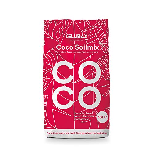 Cellmax Coco Soil Mix | Professionelle kokoserde für die Kultivierung in Töpfen | Für alle Pflanzenarten | Torffrei | Optimale Kapillarwirkung | RHP-Gütezeichen | 50L