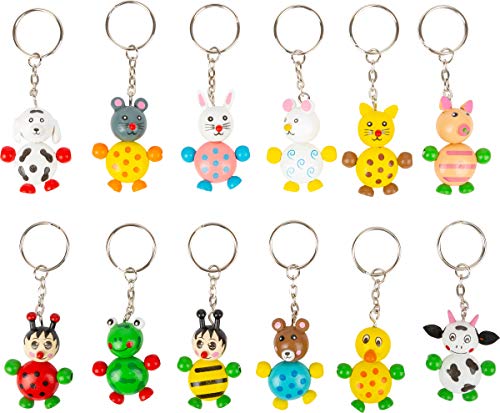 small foot Schlüsselanhänger mit lustigen Tierkindern, 12 Verschiedene Bunte Holzfiguren mit Schlüsselring, Mehrfarbig