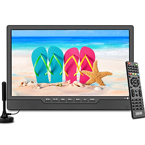 SOYAR Tragbarer 14,0-Zoll-LCD-Fernseher mit DVB-T2, wiederaufladbarem Akku, Mini-Freeview-TV, USB-Anschluss, Fernbedienung, AV-Eingang, HDMI IN.