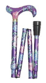 Classic Canes Fashionable Height Adjustable Folding Walking Stick - Ladies Purple Floral