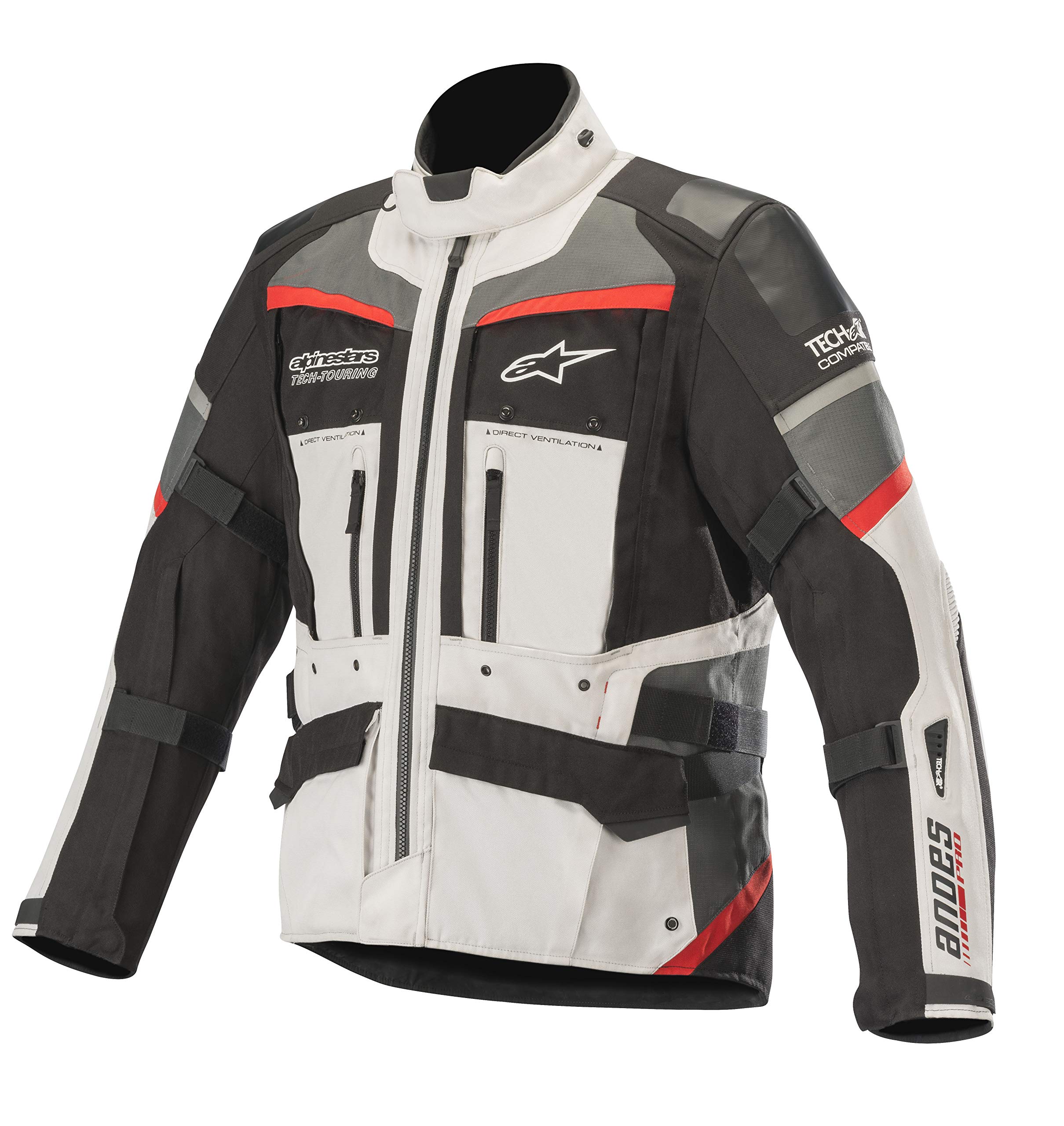 Alpinestars Motorradjacken Andes Pro Drystar Jacket Tech-air Compatible Light Gray Black Dark Gray Red, Grau/Schwarz/Rot, 4XL