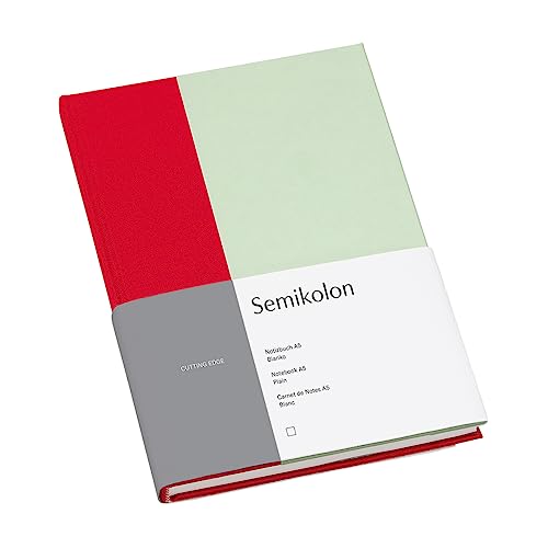 Semikolon (364818) Notizbuch A5 Cutting Edge Blanko Cherry - Pistachio mit Bucheineneinband, 172 FSC-zertifizierte Seiten Elafin-Papier und Lesezeichen