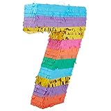 Kleine Regenbogen-Piñata Zahl 7, für Kindergeburtstag, 29 x 16,5 x 7,6 cm